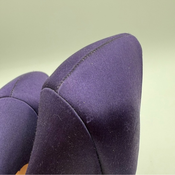 Badgley Mischka Randall D’Orsay Satin Dark Purple Heels With Layered Bow - Picture 7 of 16